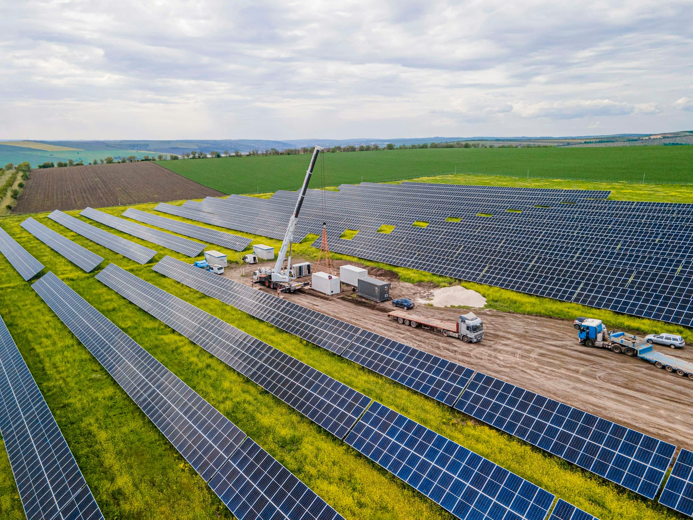 Aerial view of a solar plant under construction
